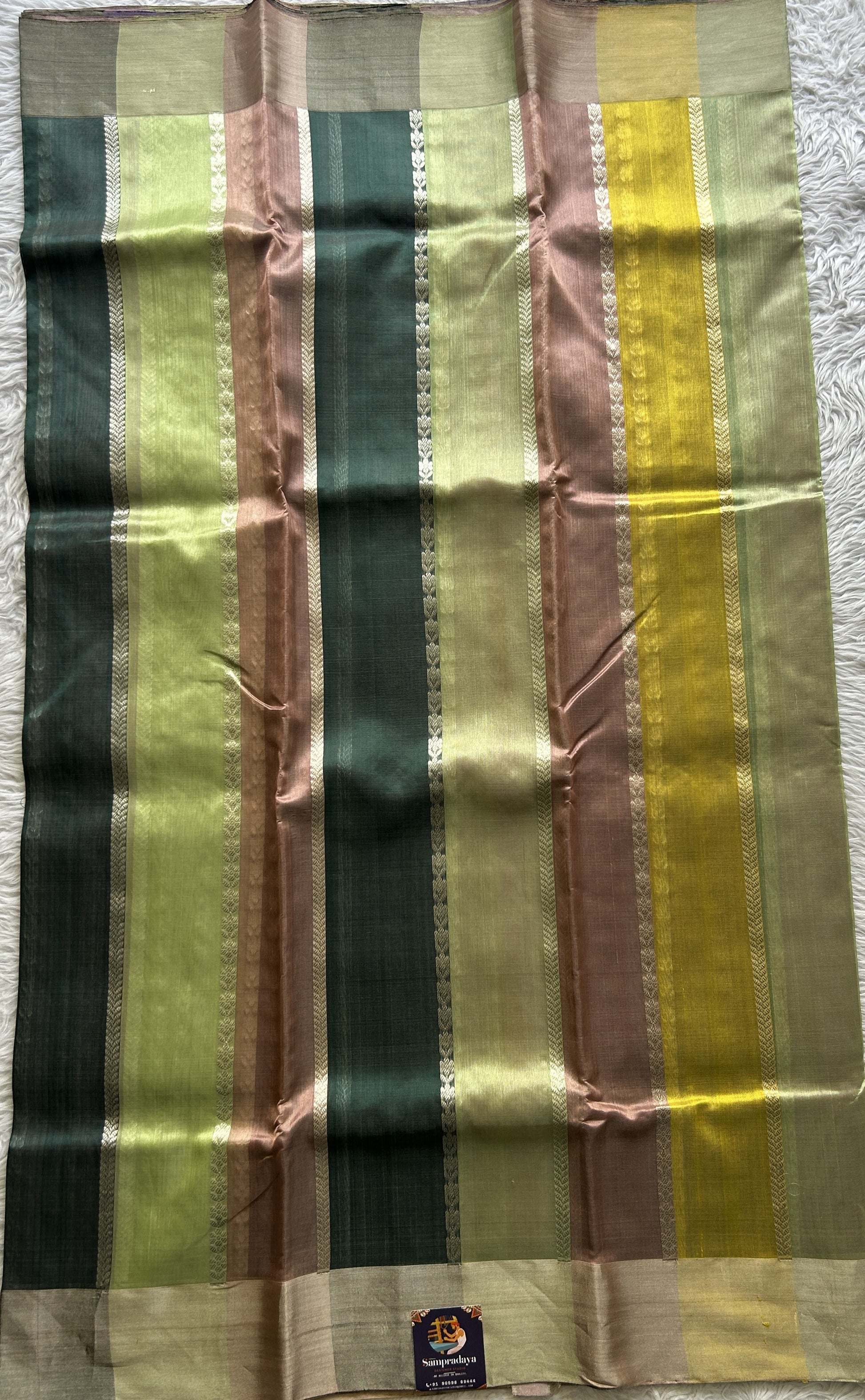 Chanderi Silk Saree Multi color complemented with a Zari border - Sampradaya Designer Studio