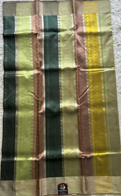 Chanderi Silk Saree Multi color complemented with a Zari border - Sampradaya Designer Studio