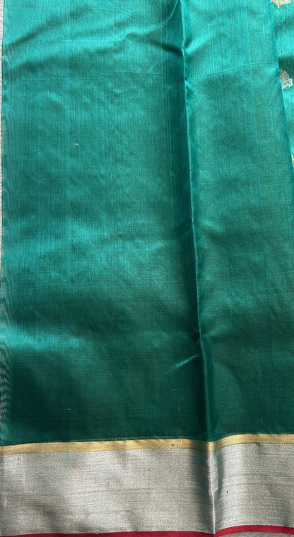 Chanderi Silk Saree Green color complemented with a Zari border - Sampradaya Designer Studio