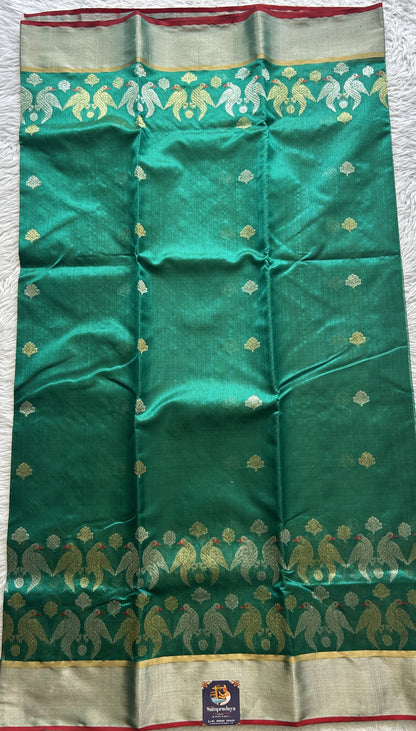 Chanderi Silk Saree Green color complemented with a Zari border - Sampradaya Designer Studio