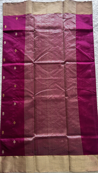 Chanderi Silk Saree Hot Pink color complemented with a Zari border - Sampradaya Designer Studio