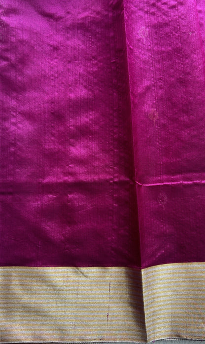 Chanderi Silk Saree Hot Pink color complemented with a Zari border - Sampradaya Designer Studio