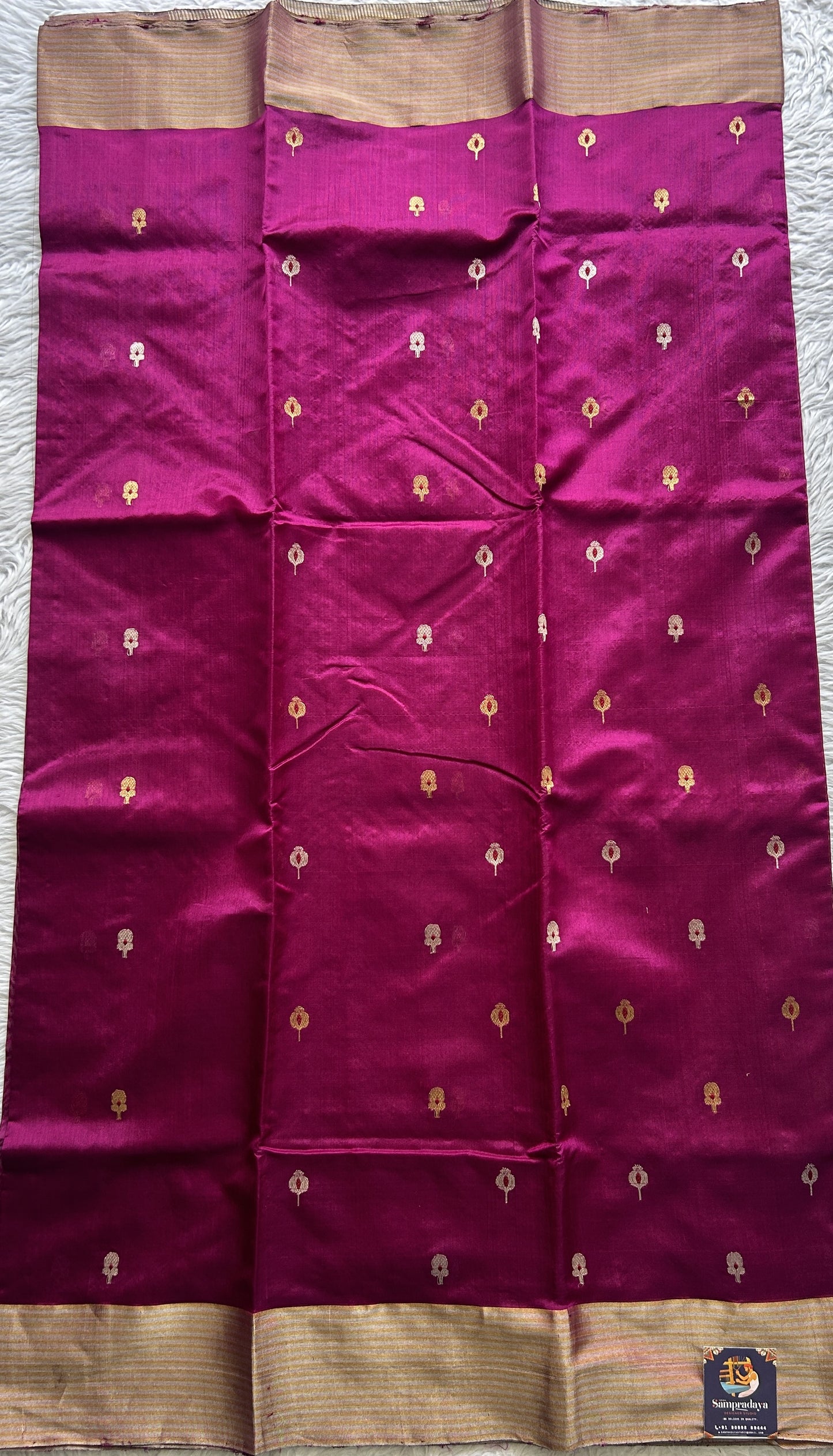 Chanderi Silk Saree Hot Pink color complemented with a Zari border - Sampradaya Designer Studio