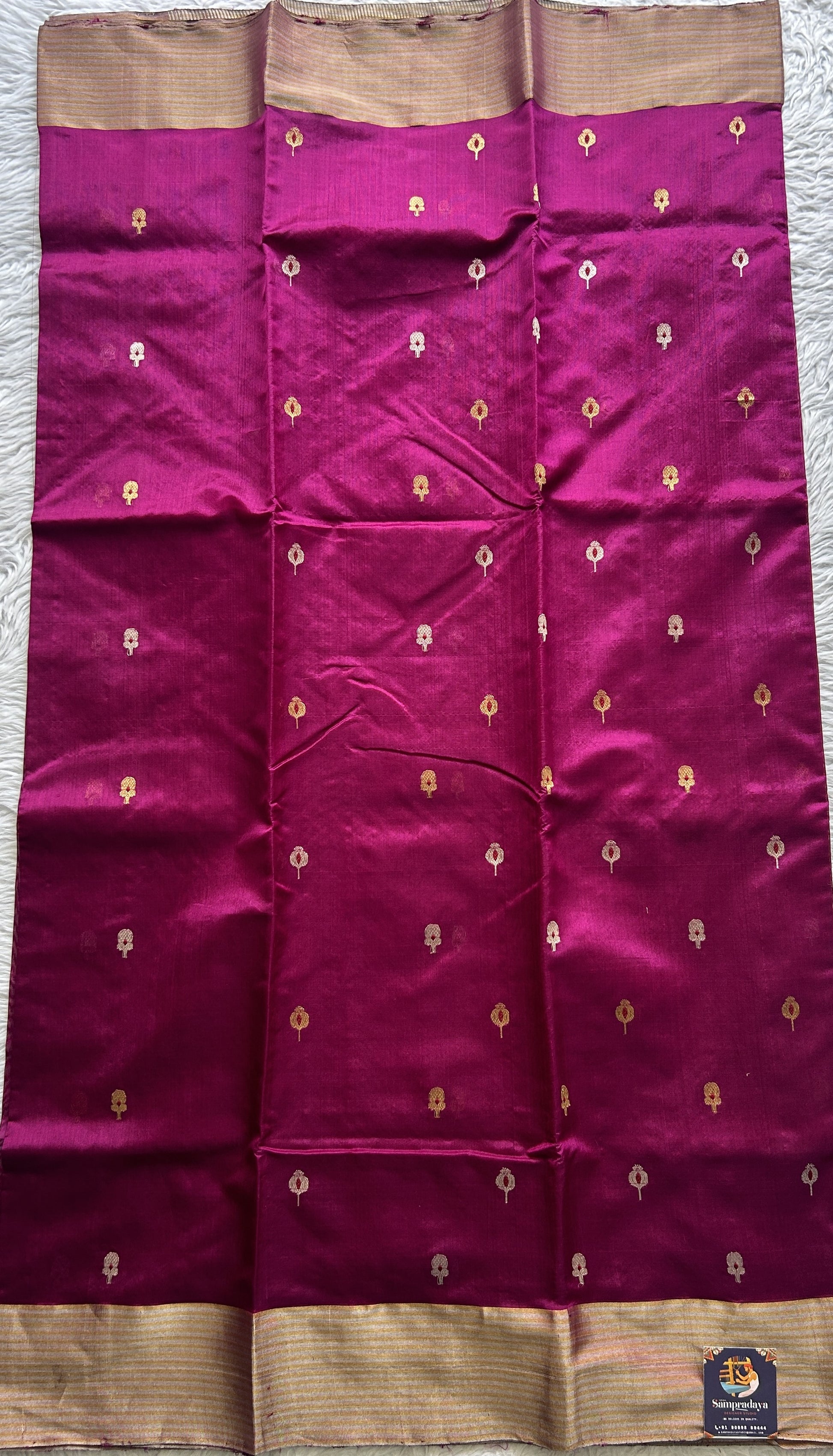 Chanderi Silk Saree Hot Pink color complemented with a Zari border - Sampradaya Designer Studio