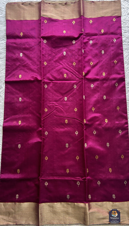 Chanderi Silk Saree Hot Pink color complemented with a Zari border - Sampradaya Designer Studio