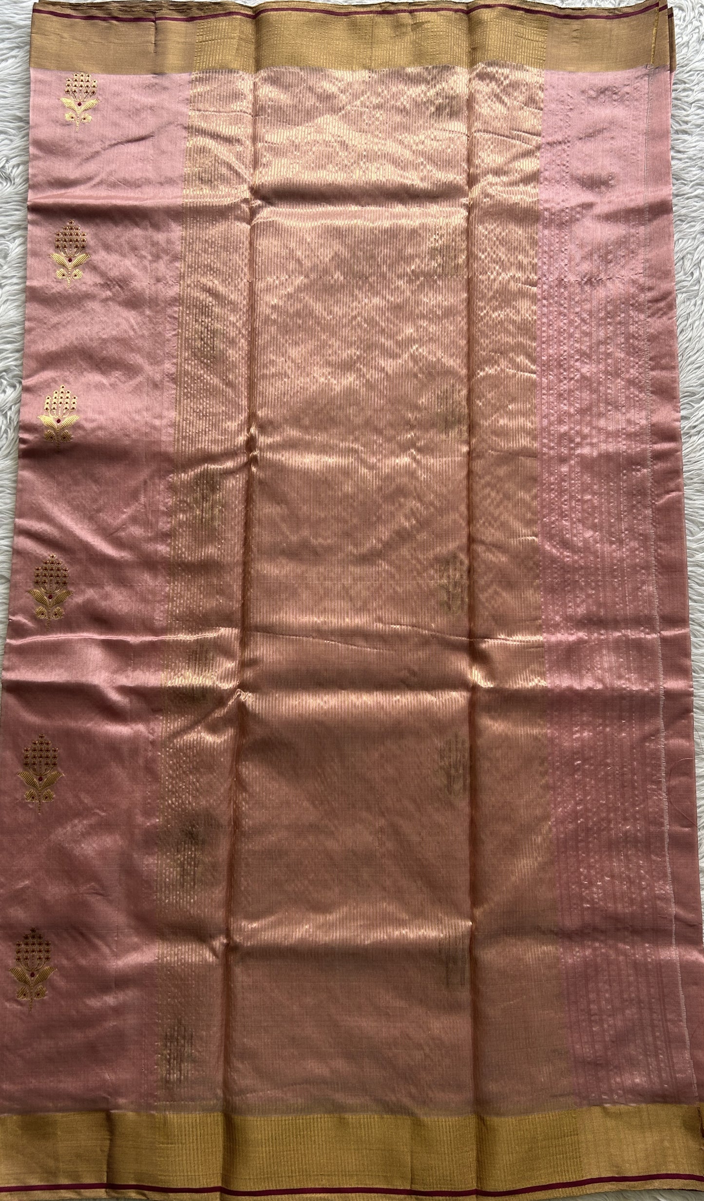 Chanderi Silk Saree Light Pink color complemented with a Zari border - Sampradaya Designer Studio