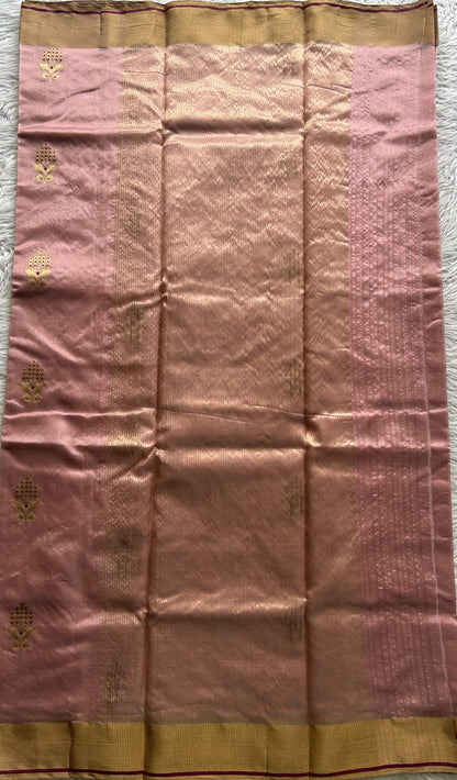 Chanderi Silk Saree Light Pink color complemented with a Zari border - Sampradaya Designer Studio