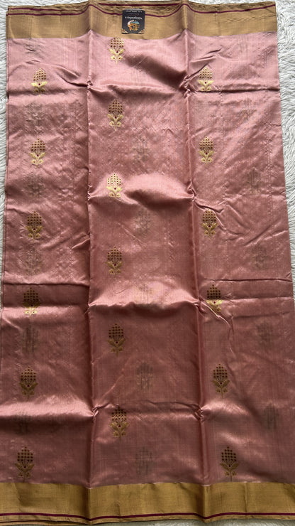 Chanderi Silk Saree Light Pink color complemented with a Zari border - Sampradaya Designer Studio