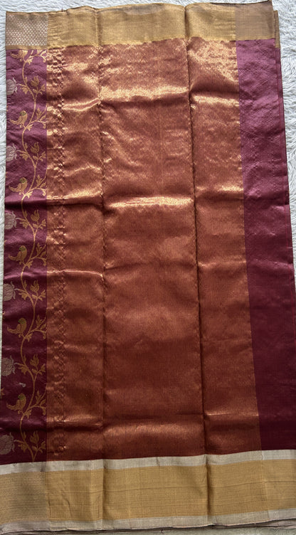 Chanderi Silk Saree Dark Onion Pink color complemented with a Zari border - Sampradaya Designer Studio