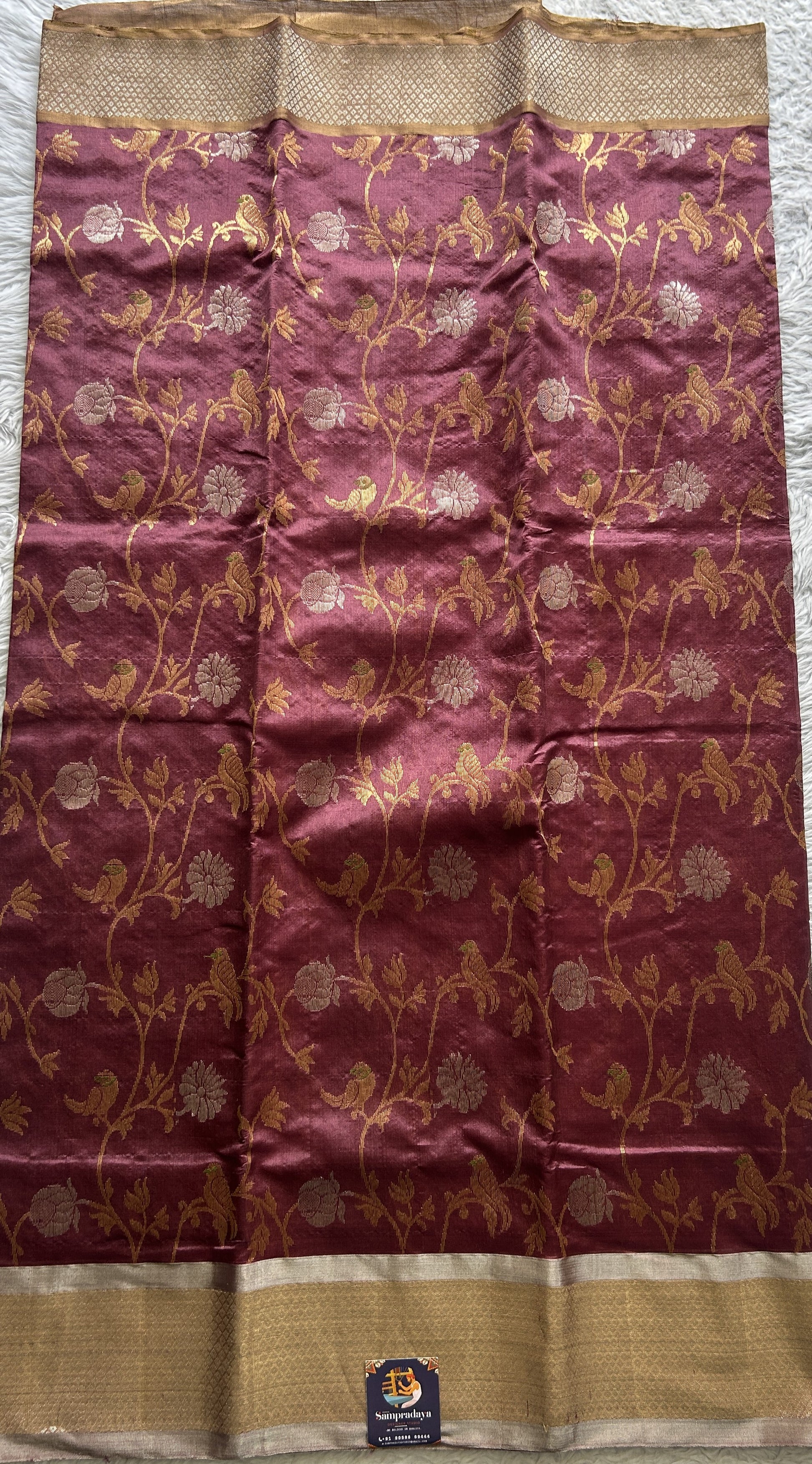 Chanderi Silk Saree Dark Onion Pink color complemented with a Zari border - Sampradaya Designer Studio