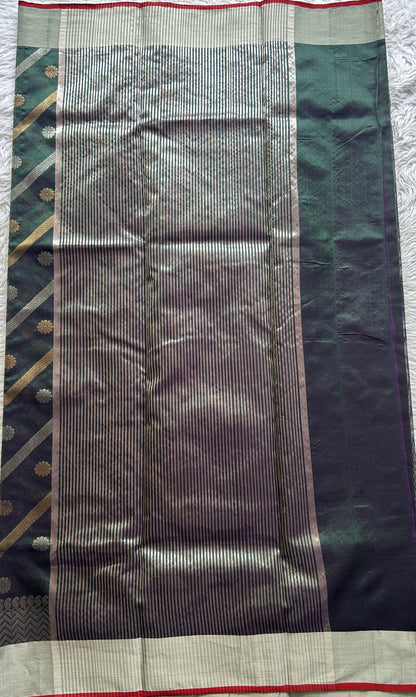 Chanderi Silk Saree Peacock Green color complemented with a Zari border - Sampradaya Designer Studio
