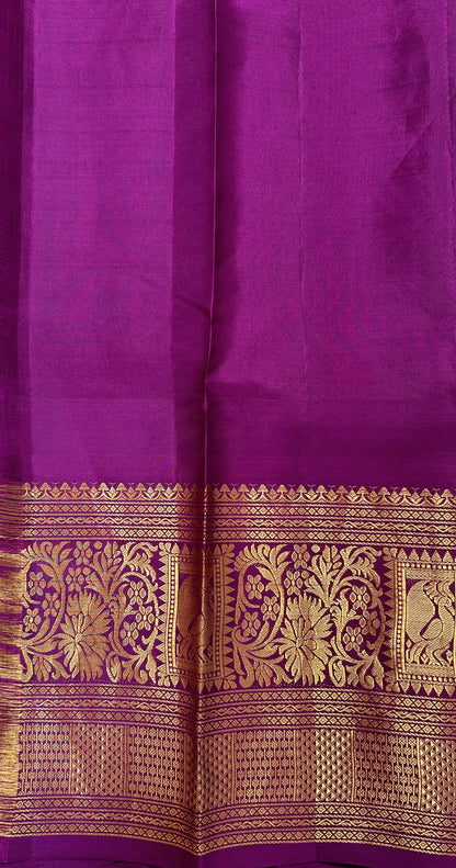 Gadwal Silk Saree Light Green colored complemented with a Magenta Color Kanchi Border - Sampradaya Designer Studio
