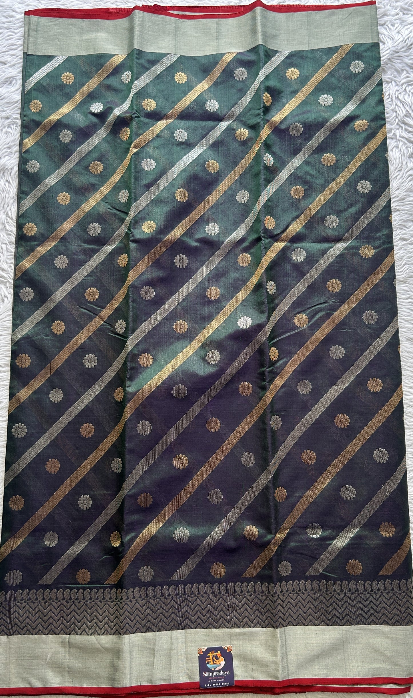 Chanderi Silk Saree Peacock Green color complemented with a Zari border - Sampradaya Designer Studio