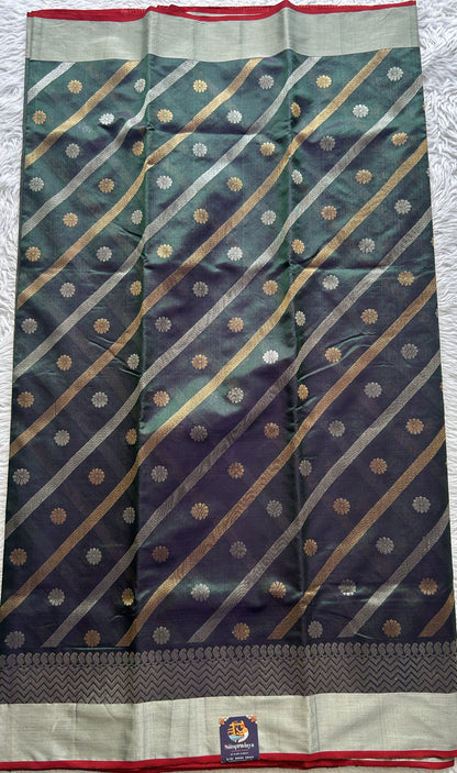 Chanderi Silk Saree Peacock Green color complemented with a Zari border - Sampradaya Designer Studio