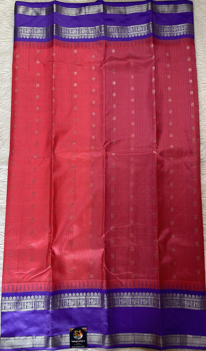 Gadwal Silk Saree Pink colored complemented with a Lilac Color Kanchi Gap Border - Sampradaya Designer Studio