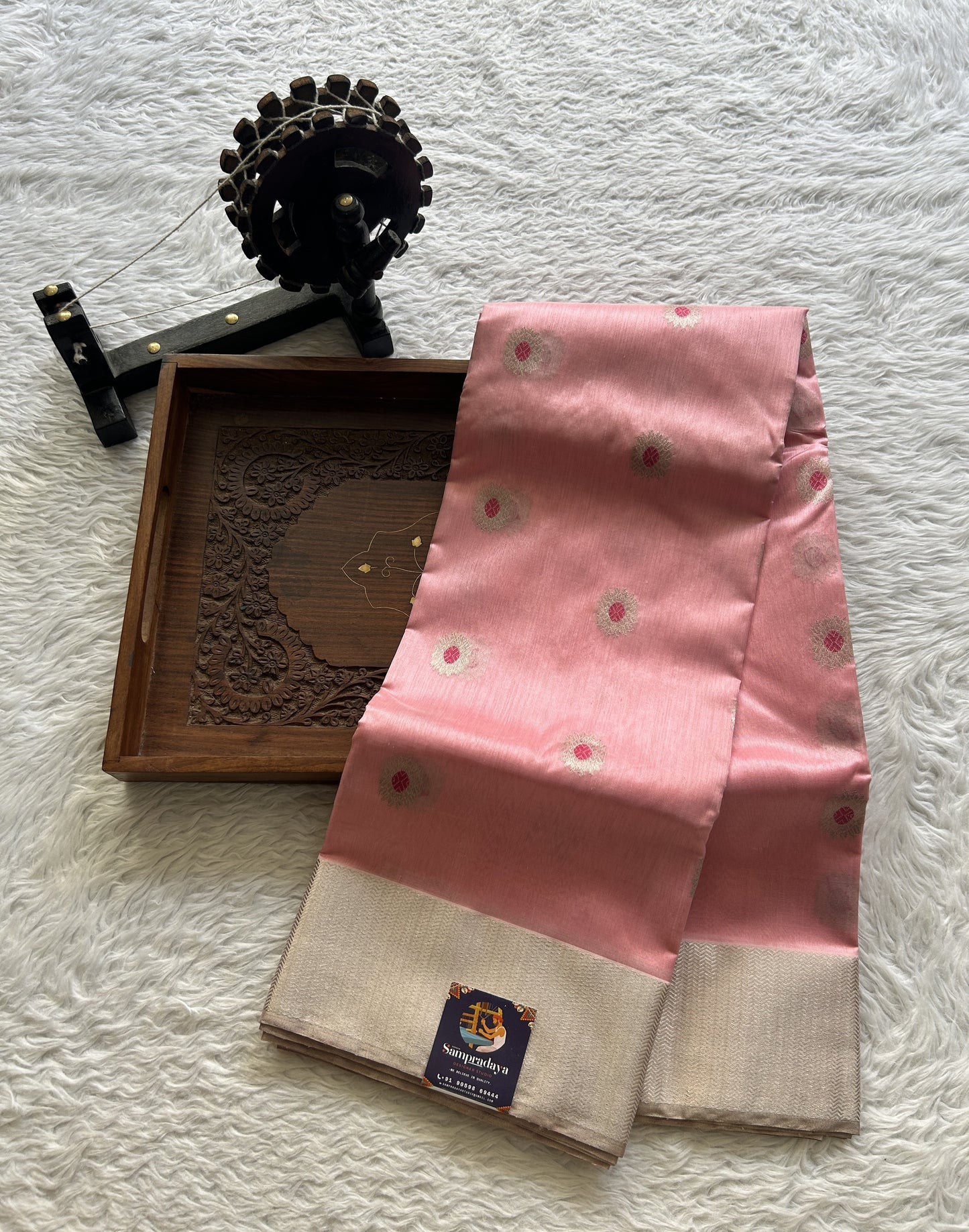 Chanderi Silk Saree Light Baby Pink color complemented with a Zari border - Sampradaya Designer Studio