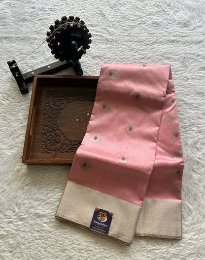 Chanderi Silk Saree Light Baby Pink color complemented with a Zari border - Sampradaya Designer Studio