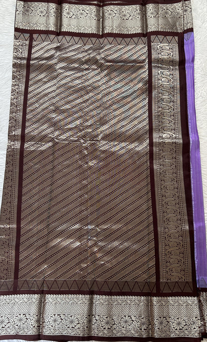 Gadwal Silk Saree Lavender colored complemented with a Brown Color Kanchi Border - Sampradaya Designer Studio