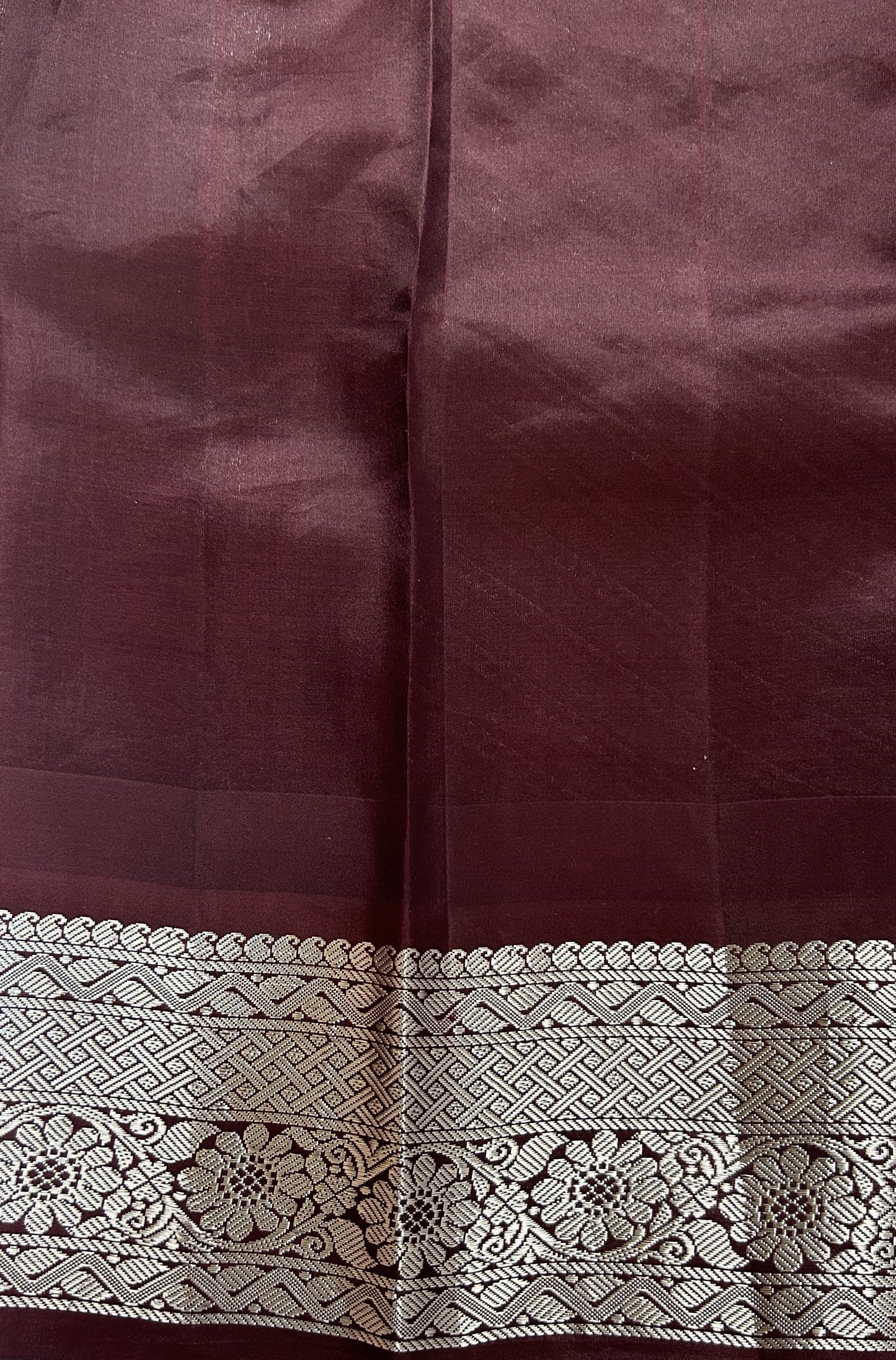 Gadwal Silk Saree Lavender colored complemented with a Brown Color Kanchi Border - Sampradaya Designer Studio