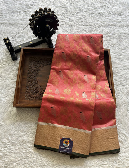 Chanderi Silk Allover Saree Peach color complemented with a Zari border - Sampradaya Designer Studio
