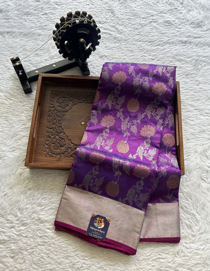 Chanderi Silk Allover Saree Purple color complemented with a Zari border - Sampradaya Designer Studio