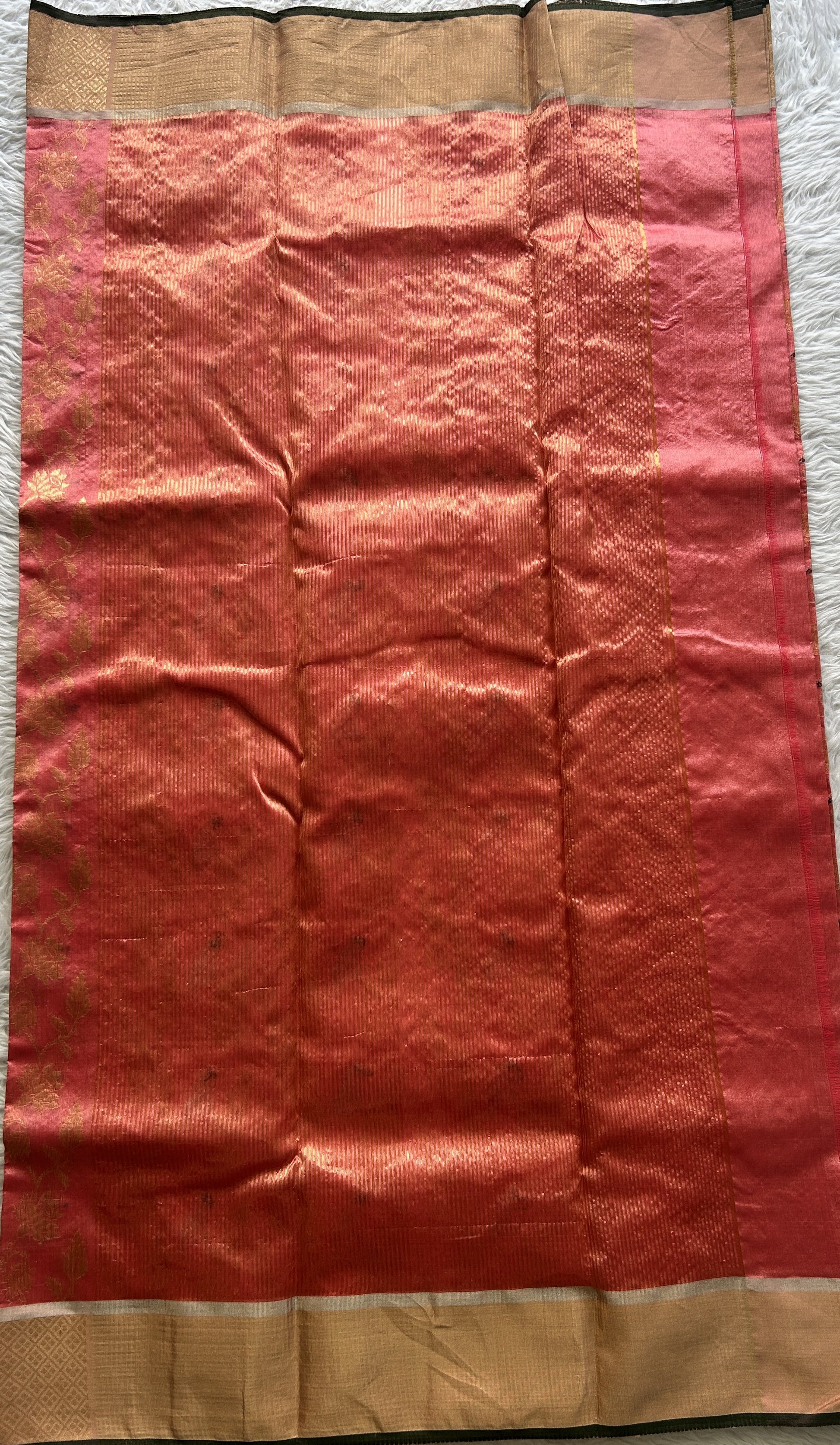 Chanderi Silk Allover Saree Peach color complemented with a Zari border - Sampradaya Designer Studio
