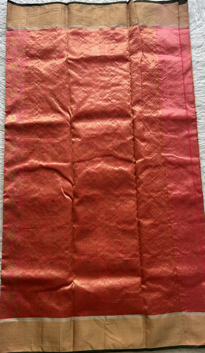 Chanderi Silk Allover Saree Peach color complemented with a Zari border - Sampradaya Designer Studio
