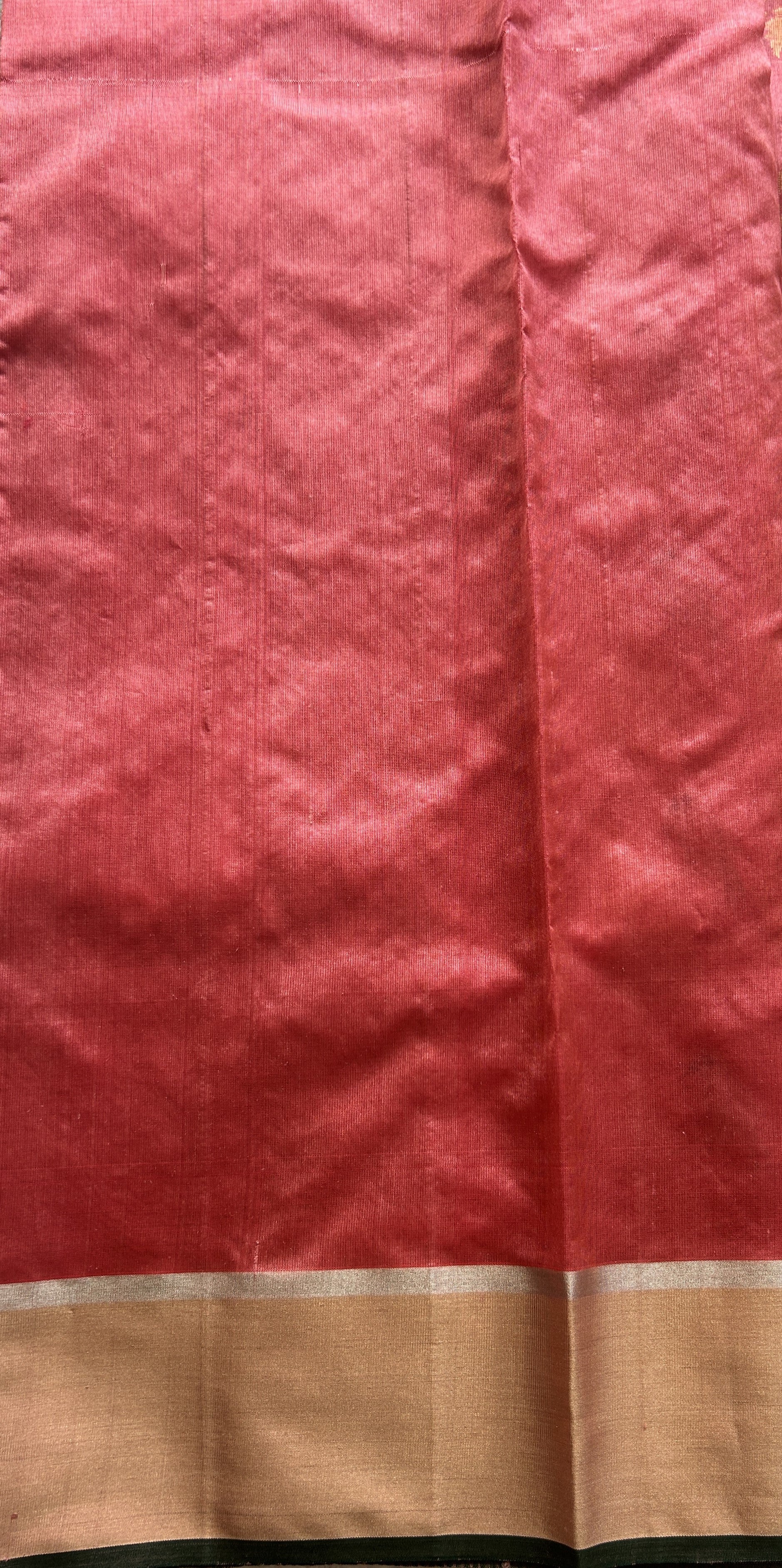 Chanderi Silk Allover Saree Peach color complemented with a Zari border - Sampradaya Designer Studio