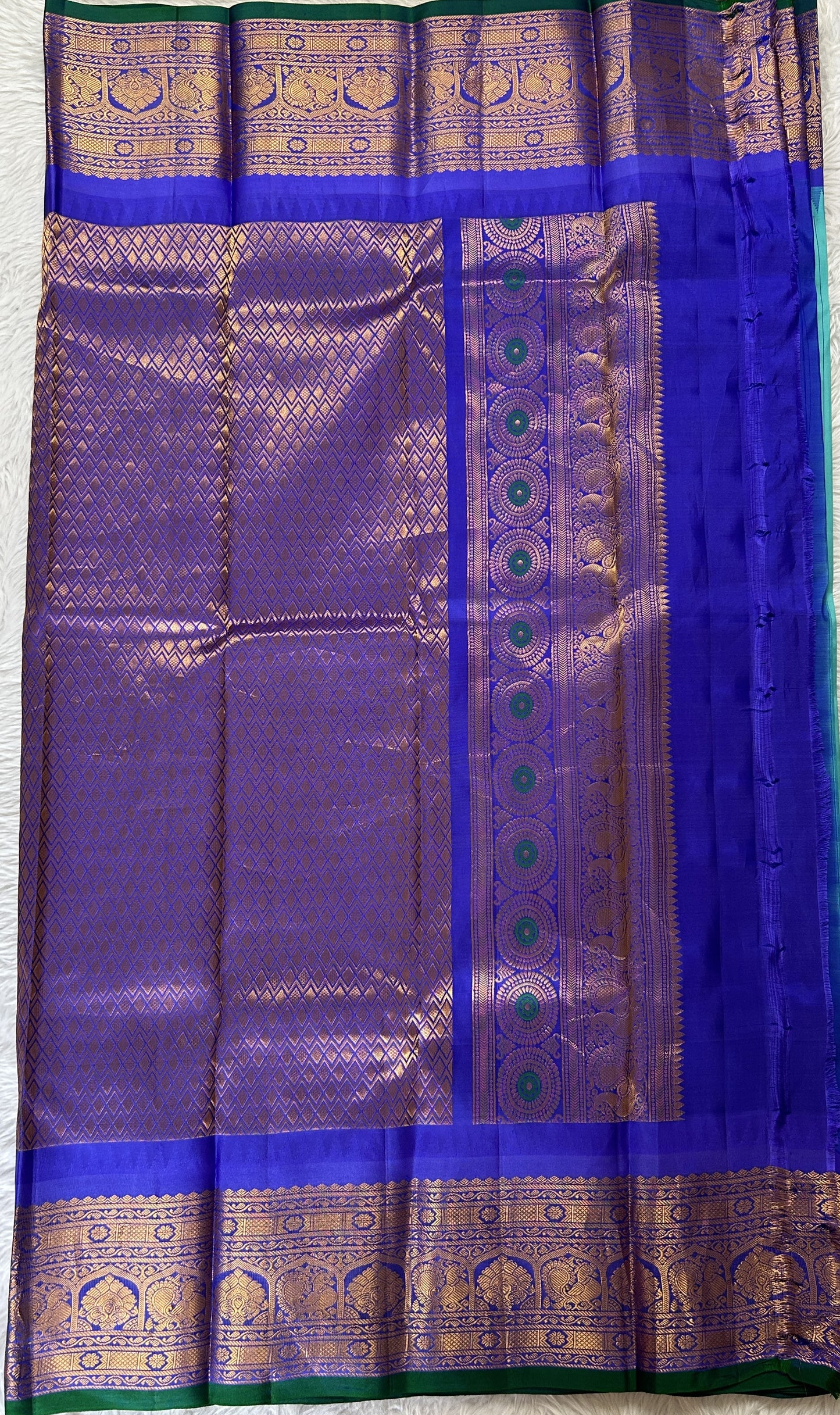 Gadwal Silk Saree Sea Blue colored complemented with a Ink Blue Color Kanchi Border - Sampradaya Designer Studio