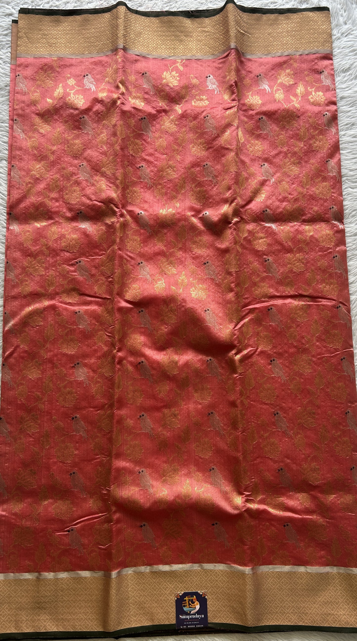 Chanderi Silk Allover Saree Peach color complemented with a Zari border - Sampradaya Designer Studio