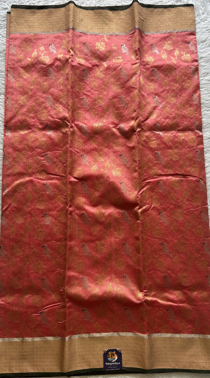 Chanderi Silk Allover Saree Peach color complemented with a Zari border - Sampradaya Designer Studio