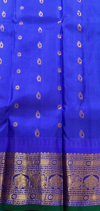 Gadwal Silk Saree Sea Blue colored complemented with a Ink Blue Color Kanchi Border - Sampradaya Designer Studio