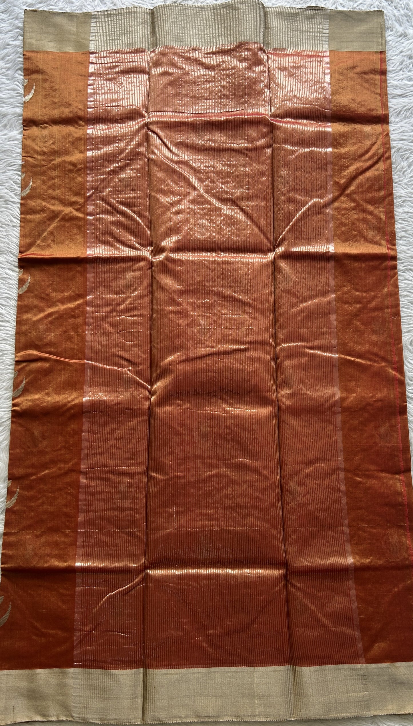 Chanderi Silk Saree Pumpkin Orange color complemented with a Zari border - Sampradaya Designer Studio