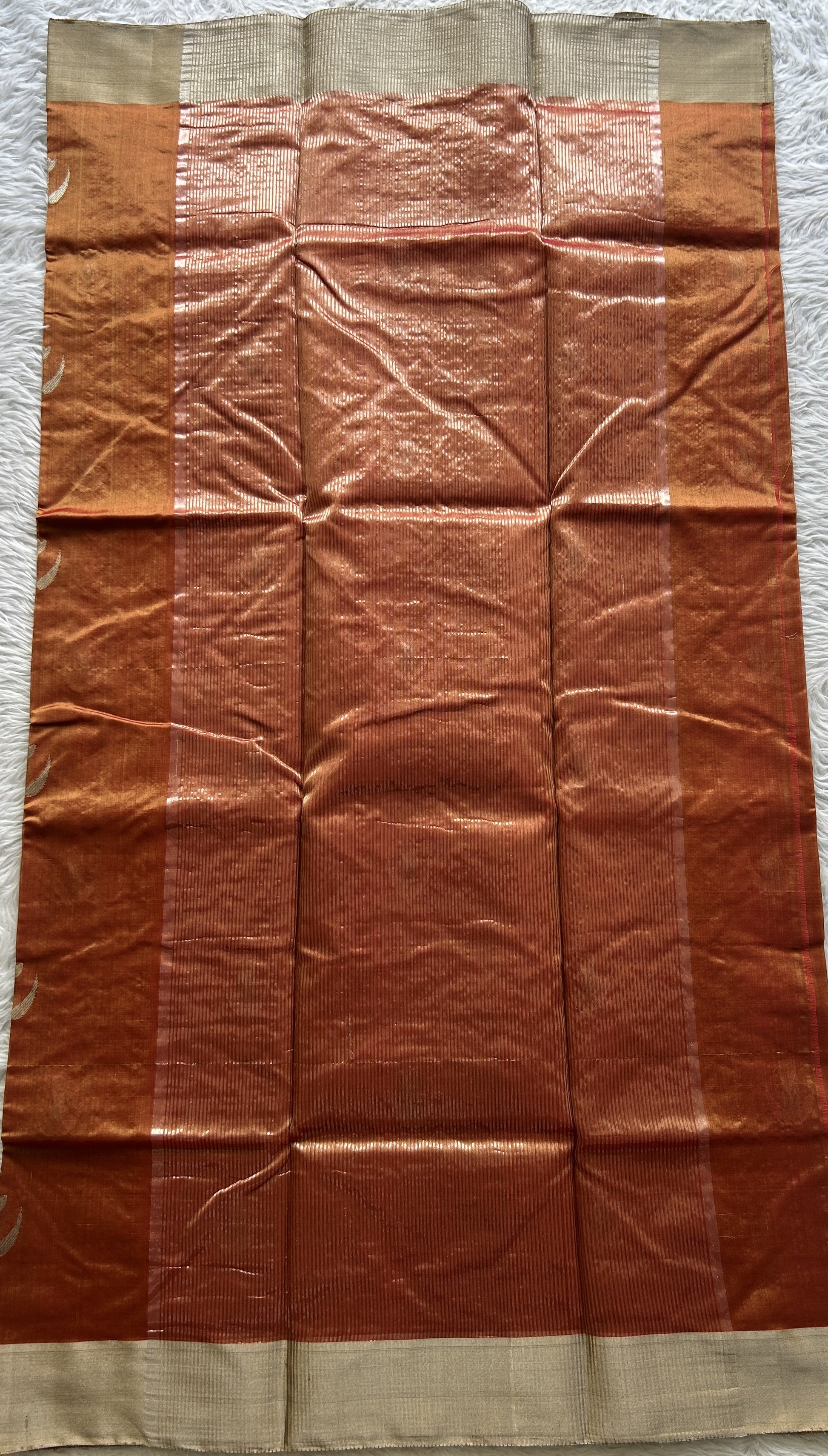 Chanderi Silk Saree Pumpkin Orange color complemented with a Zari border - Sampradaya Designer Studio