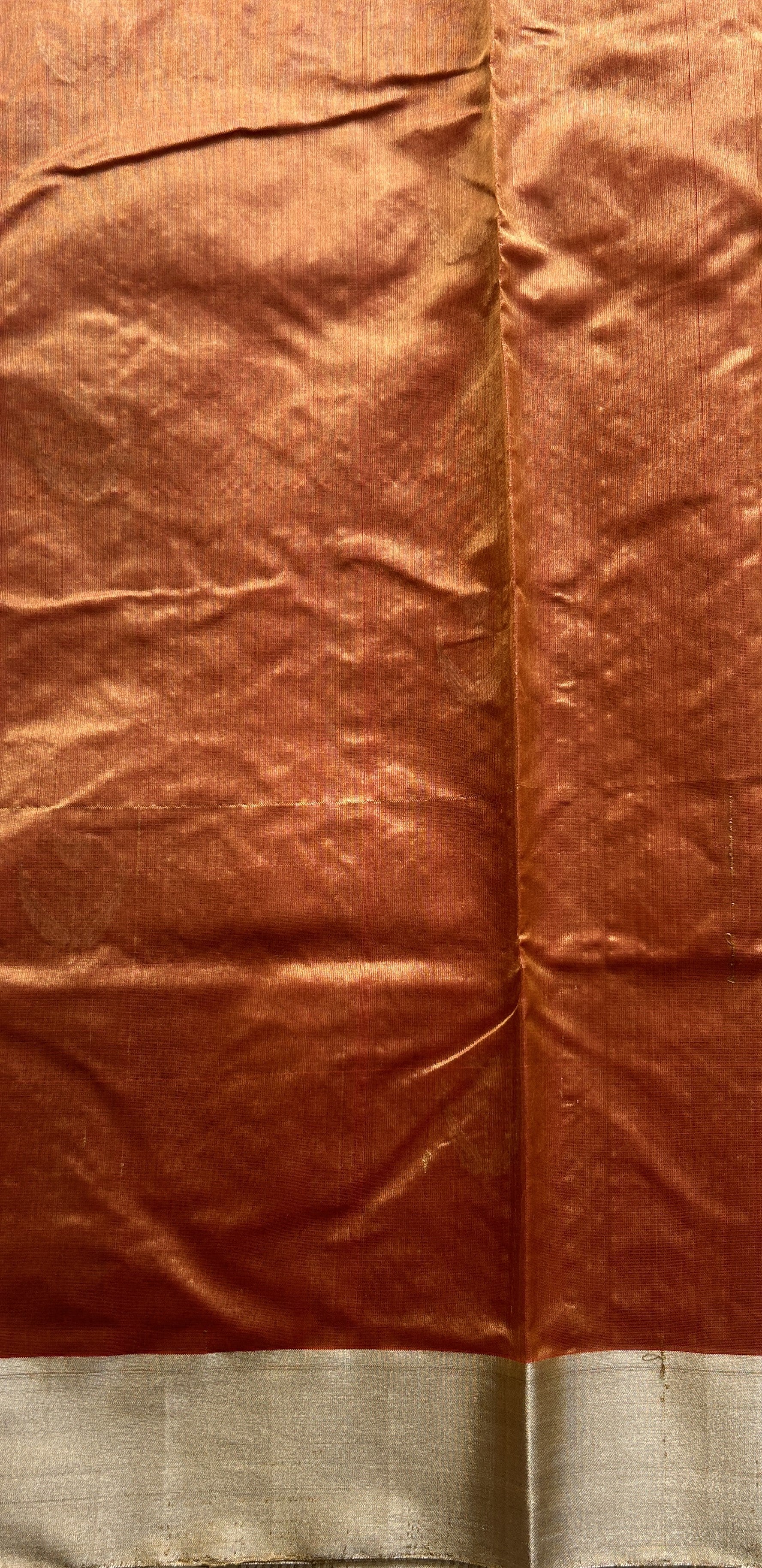 Chanderi Silk Saree Pumpkin Orange color complemented with a Zari border - Sampradaya Designer Studio