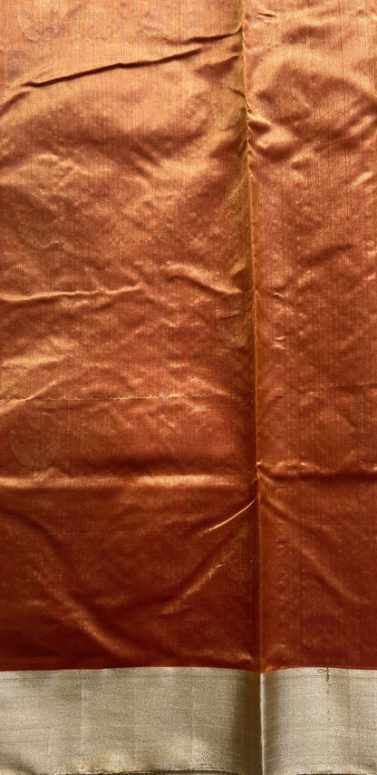 Chanderi Silk Saree Pumpkin Orange color complemented with a Zari border - Sampradaya Designer Studio