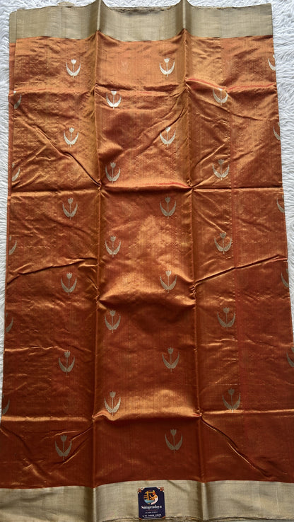 Chanderi Silk Saree Pumpkin Orange color complemented with a Zari border - Sampradaya Designer Studio