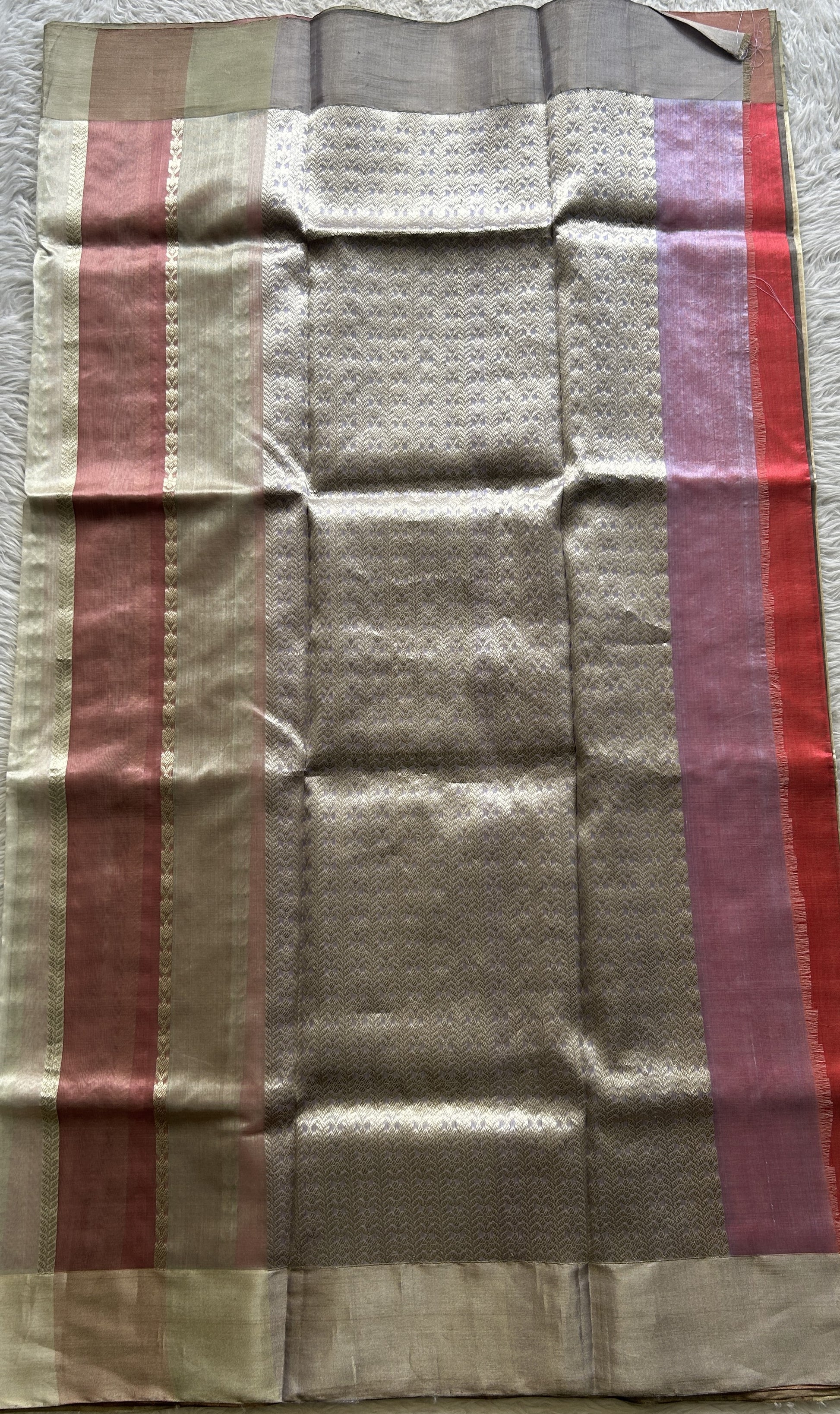 Chanderi Silk Saree Multi color complemented with a Silver Zari border - Sampradaya Designer Studio