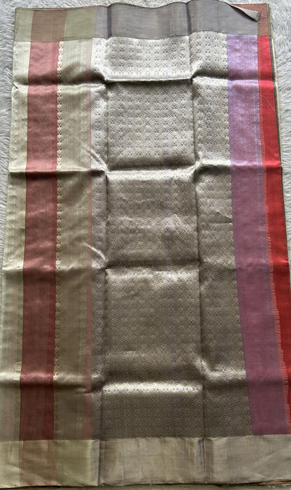Chanderi Silk Saree Multi color complemented with a Silver Zari border - Sampradaya Designer Studio
