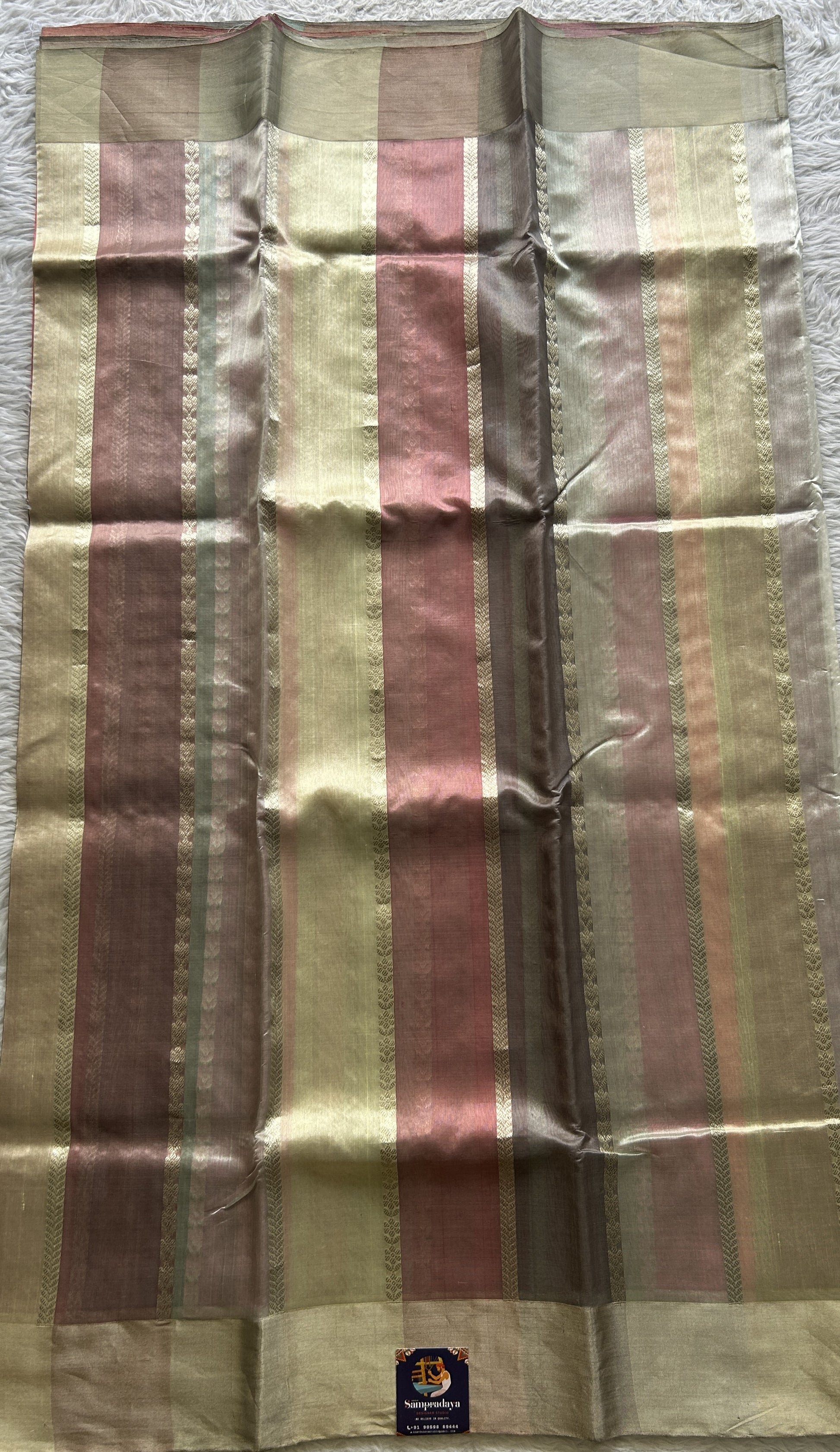Chanderi Silk Saree Multi color complemented with a Silver Zari border - Sampradaya Designer Studio