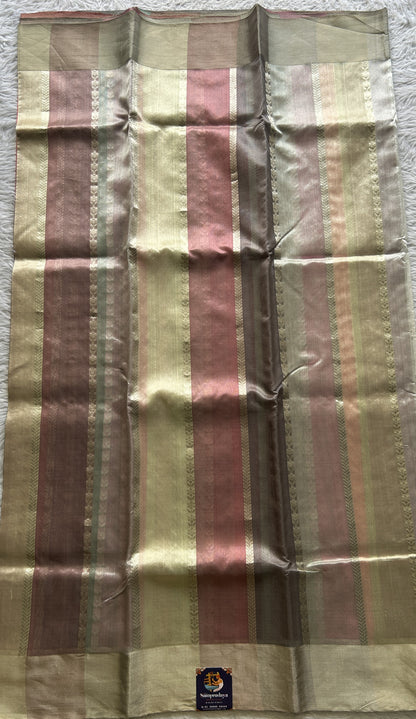Chanderi Silk Saree Multi color complemented with a Silver Zari border - Sampradaya Designer Studio