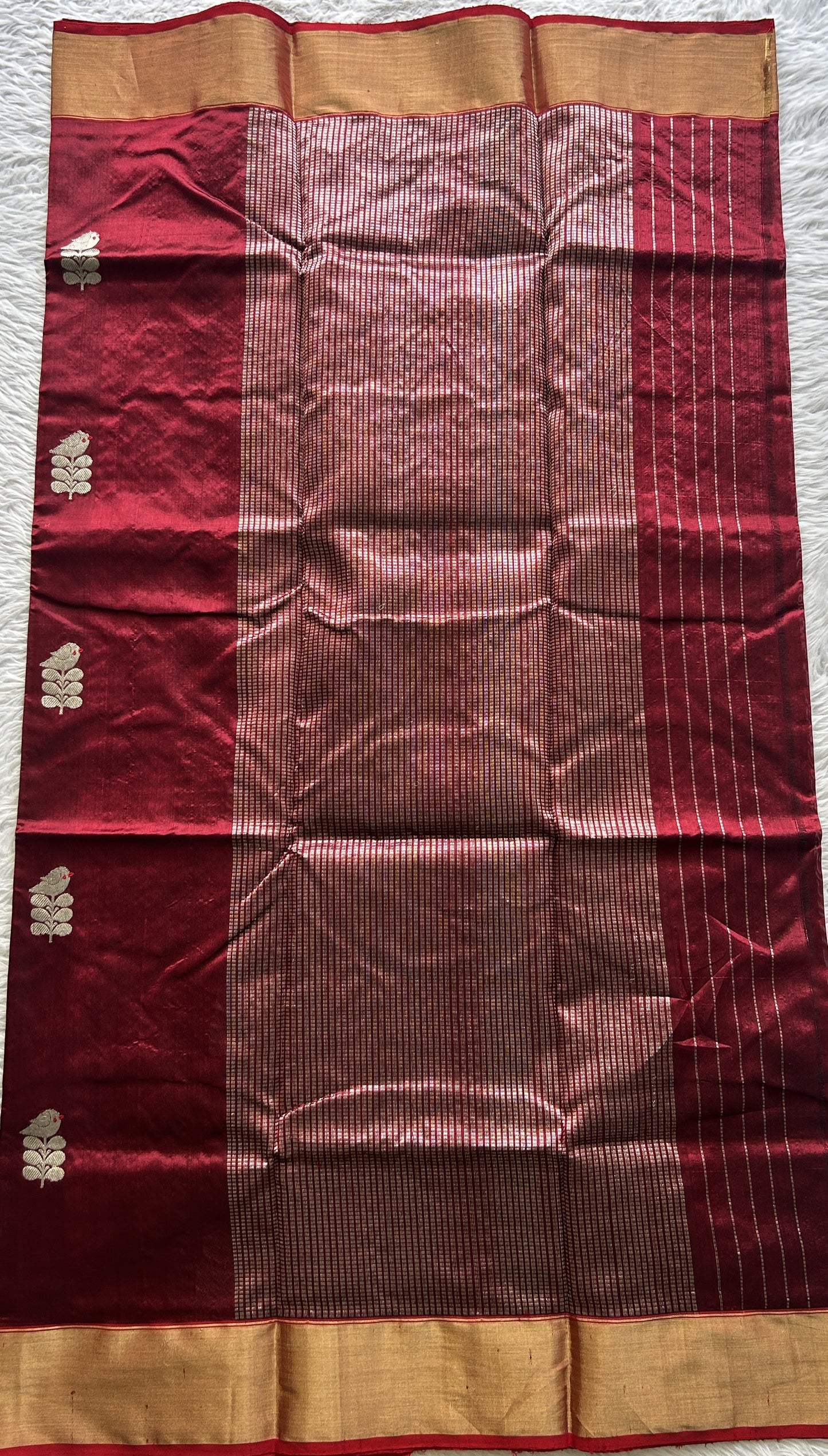 Chanderi Silk Saree Dark Maroon color complemented with a Zari border - Sampradaya Designer Studio
