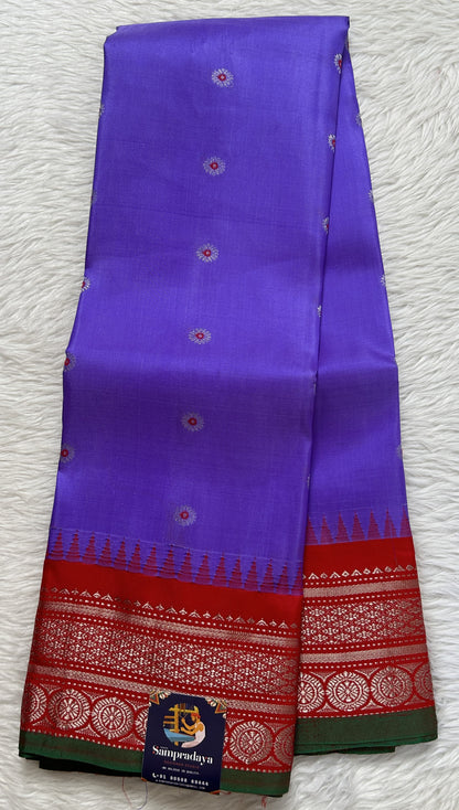Gadwal Silk Saree Lavender colored complemented with a Red Color Kanchi Border - Sampradaya Designer Studio