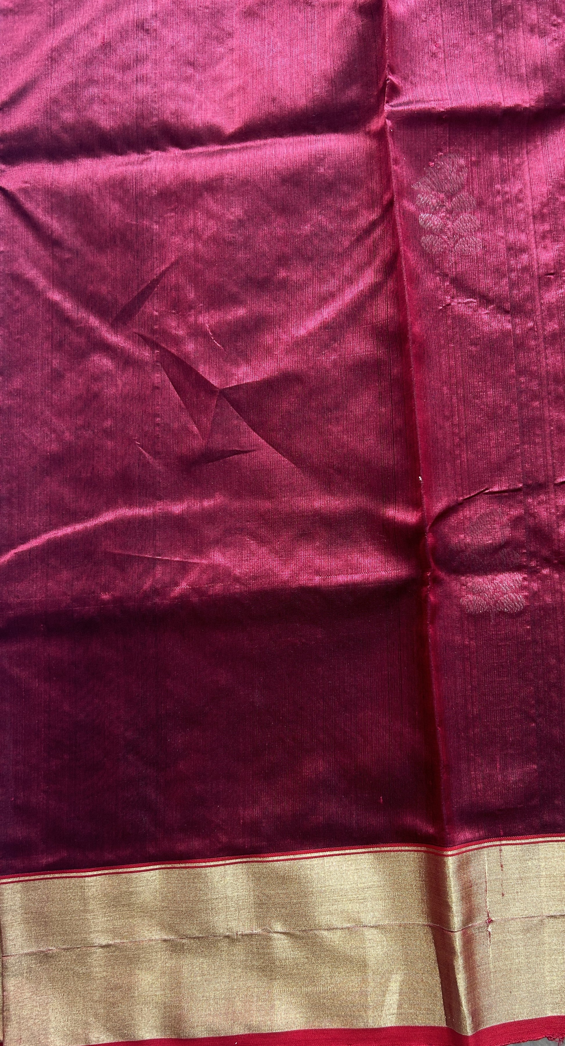 Chanderi Silk Saree Dark Maroon color complemented with a Zari border - Sampradaya Designer Studio