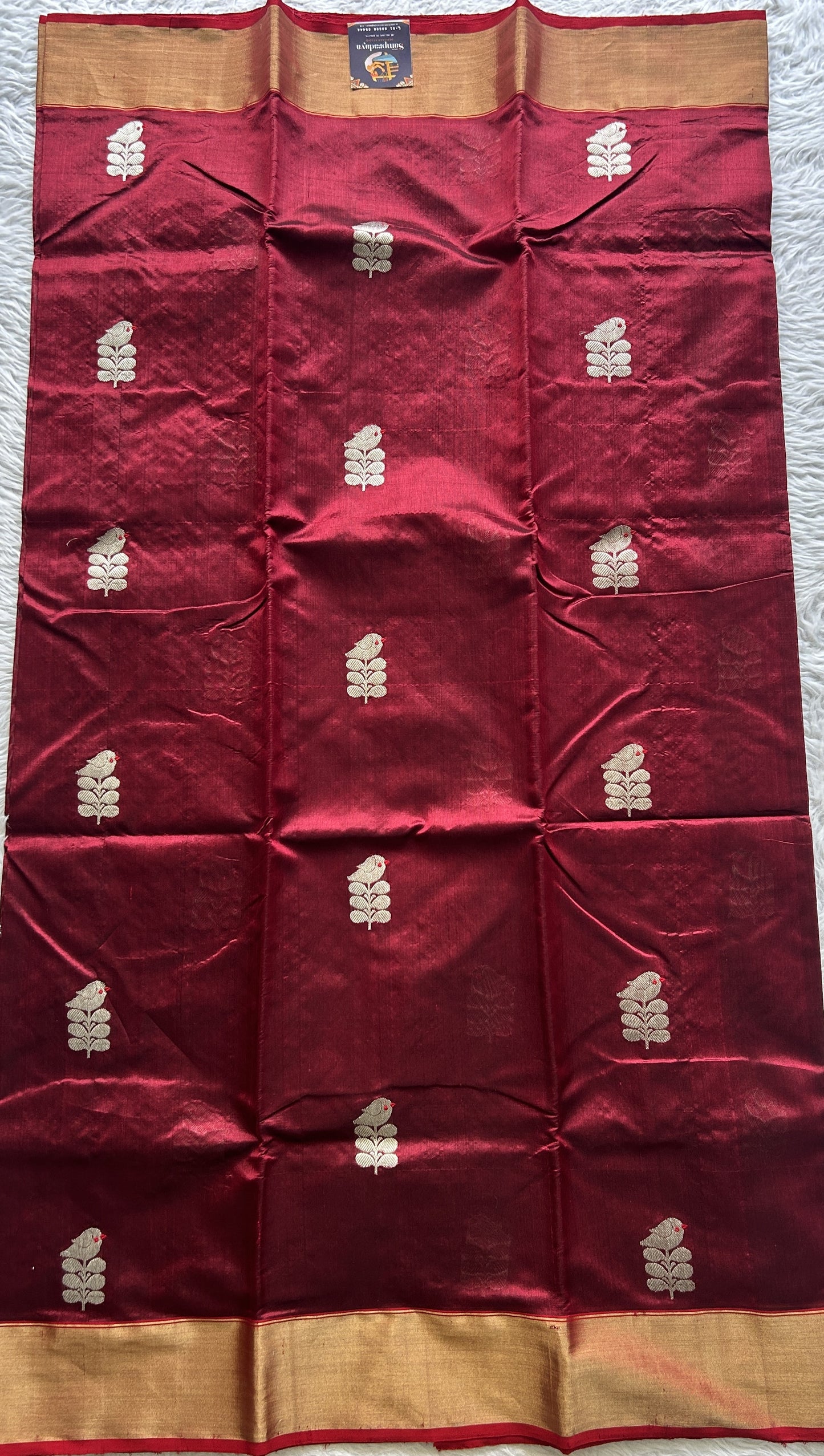 Chanderi Silk Saree Dark Maroon color complemented with a Zari border - Sampradaya Designer Studio