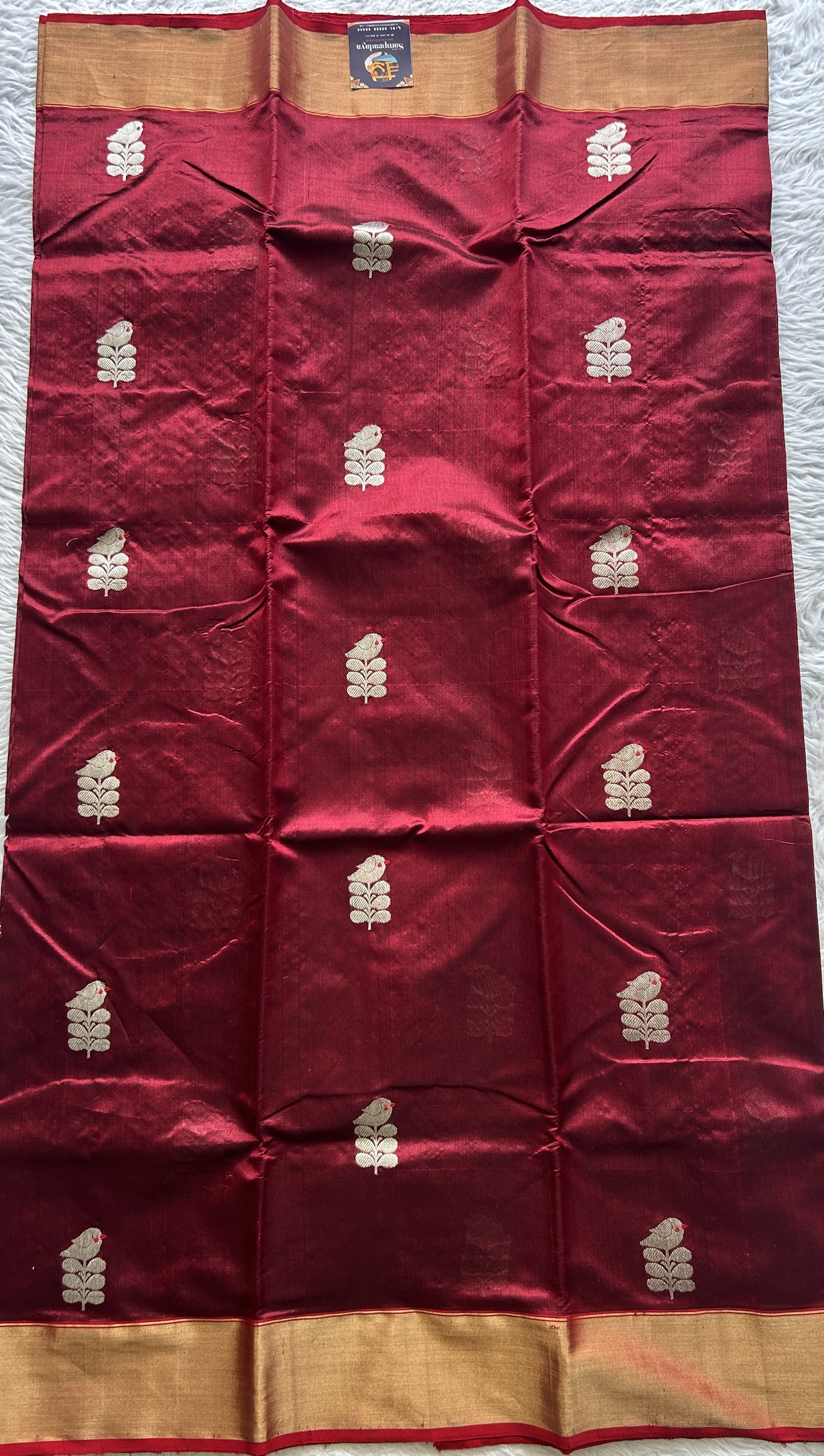 Chanderi Silk Saree Dark Maroon color complemented with a Zari border - Sampradaya Designer Studio