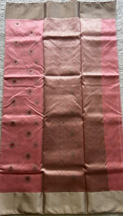 Chanderi Silk Saree Light Baby Pink color complemented with a Zari border - Sampradaya Designer Studio