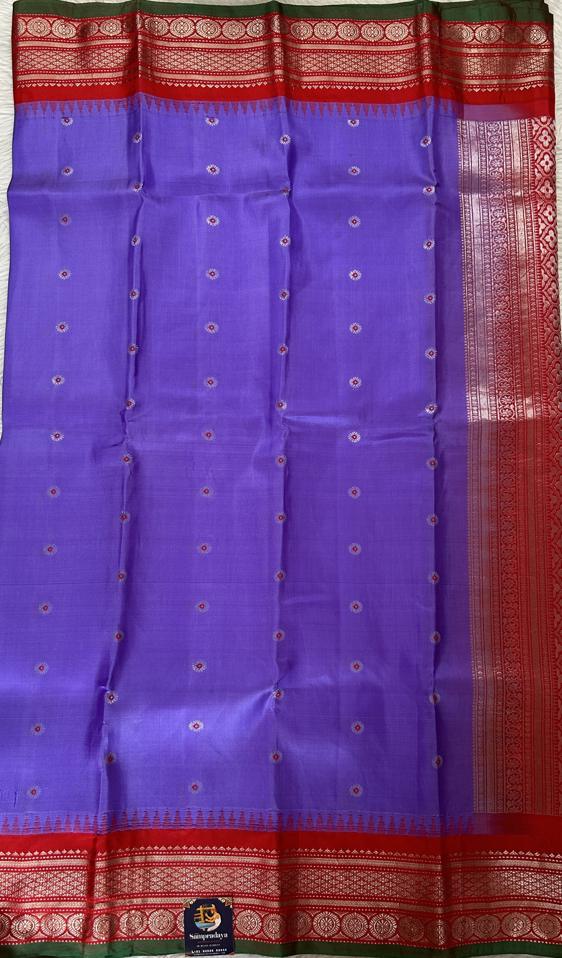 Gadwal Silk Saree Lavender colored complemented with a Red Color Kanchi Border - Sampradaya Designer Studio