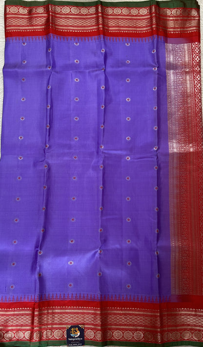 Gadwal Silk Saree Lavender colored complemented with a Red Color Kanchi Border - Sampradaya Designer Studio