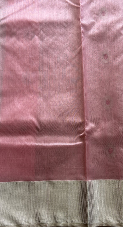 Chanderi Silk Saree Light Baby Pink color complemented with a Zari border - Sampradaya Designer Studio